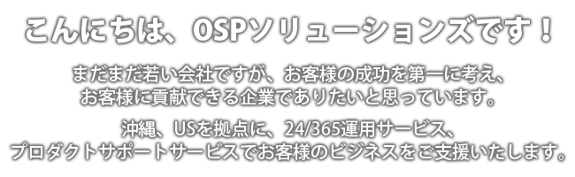 まだまだ若い会社ですが、お客様の成功を第一に考え、お客様に貢献できる企業でありたいと思っています。沖縄、USを拠点に、24/365運用サービス、プロダクトサポートサービスでお客様のビジネスをご支援いたします。